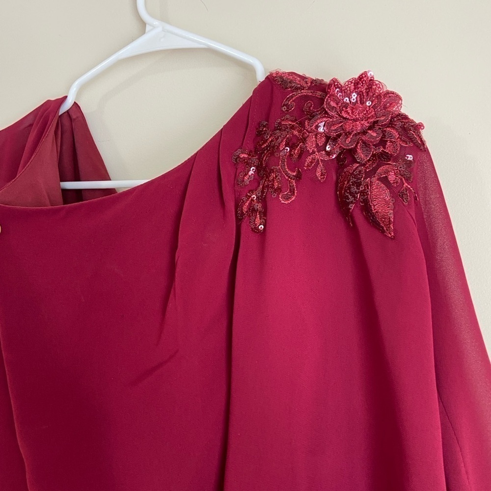 Burgundy Formal Chiffon Cape A-Line Mother of The Bride Dress US16 - Picture 6 of 10